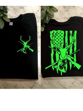 Country shirt deer Short Sleeve hunting fishing American flag popular Gree Black